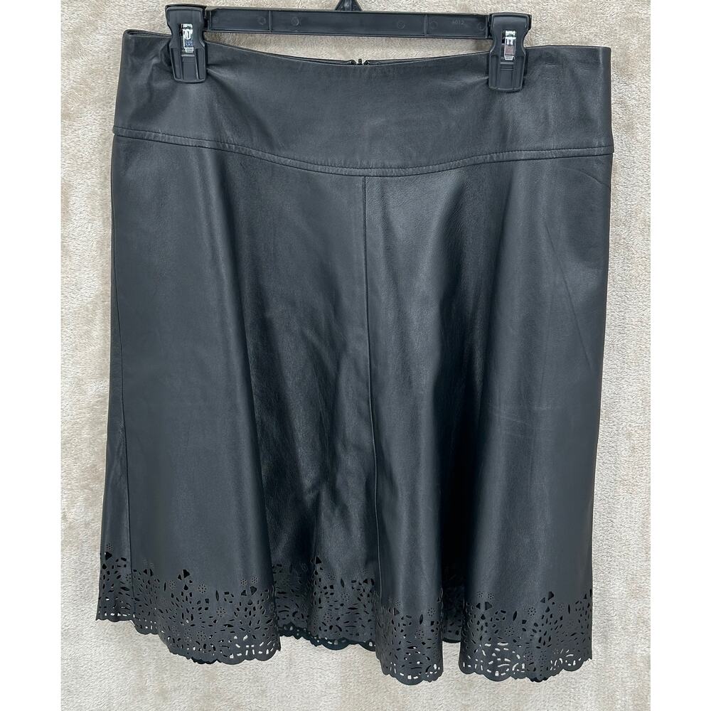 Love & Liberty Skirt Womens 6 Black Soft Lambskin Leather A-Line‎ Laser Cut Hem